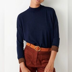 Sessun Sz L Massa Navy Wool Metallic Bronze Sleeves Cuff Sweater
